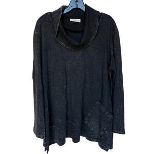 Jess & Jane Black Cotton Long Sleeve Cowl Neck Pocket Flared Lagenlook Shirt XL